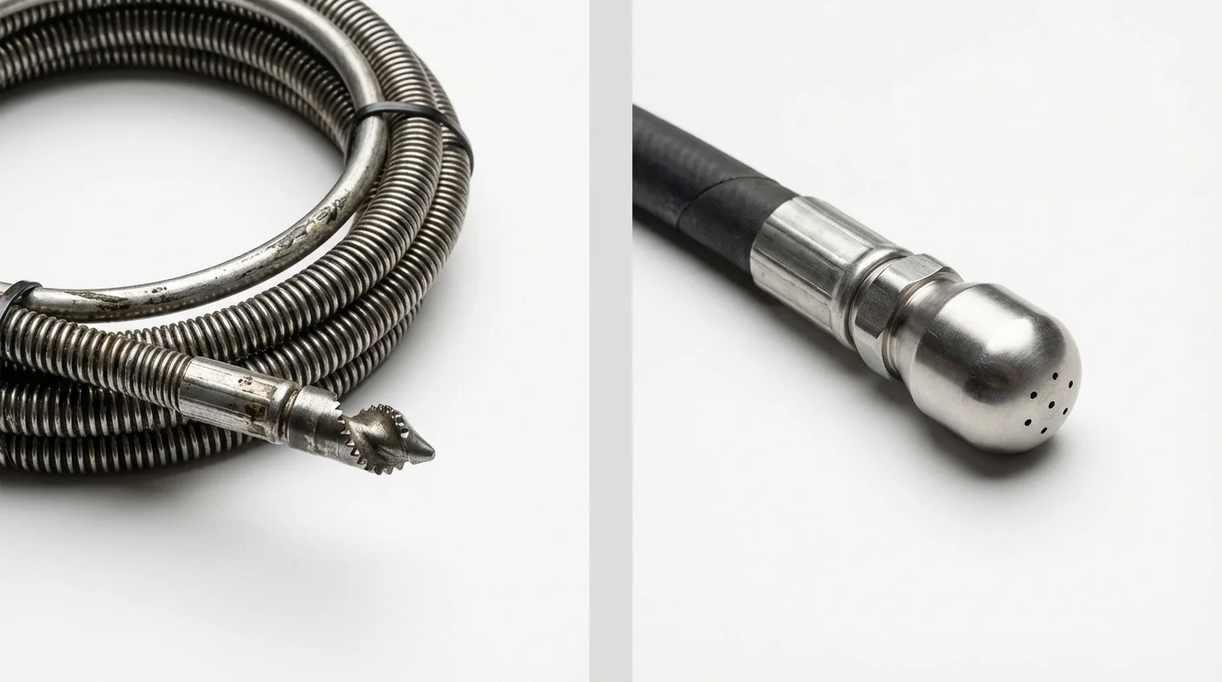 Drain snake cable and hydro jetting nozzle used for drain cleaning in Lindon, UT