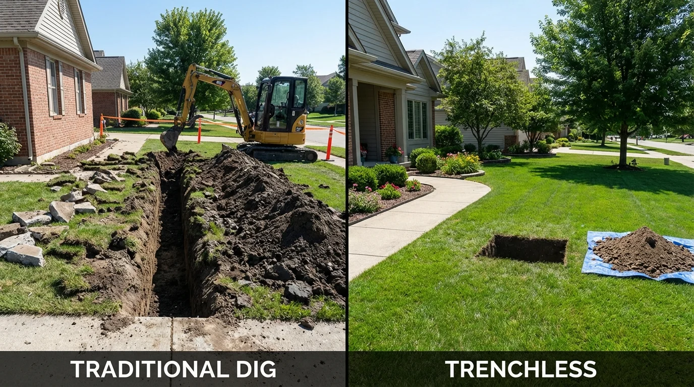 Trenchless sewer repair with minimal yard damage versus traditional excavation in Lindon, UT